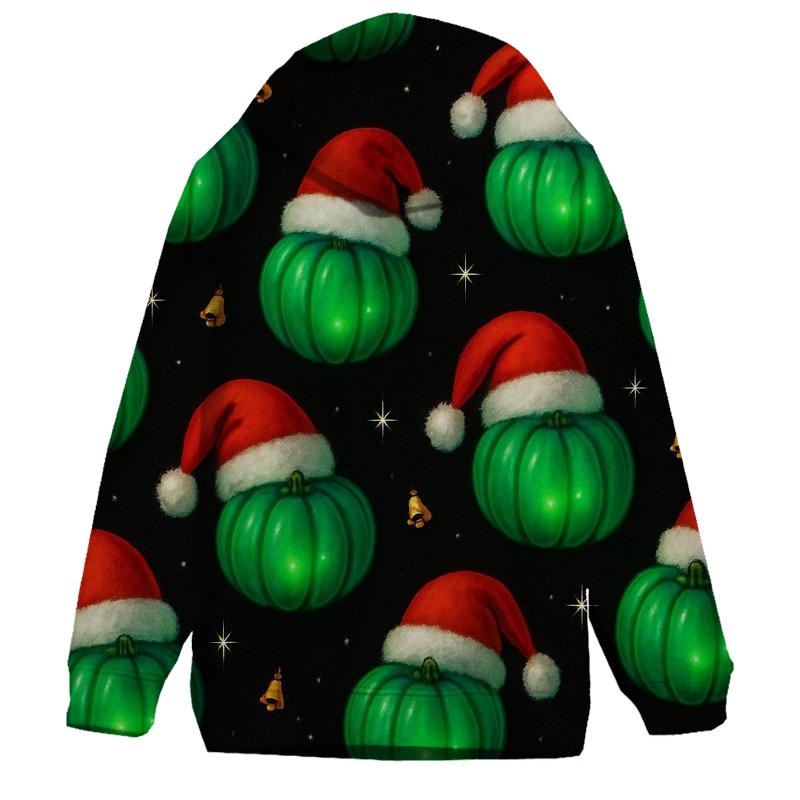 Emerald Santa Hat Pumpkin Scatter On Black Background graphic hoodies
