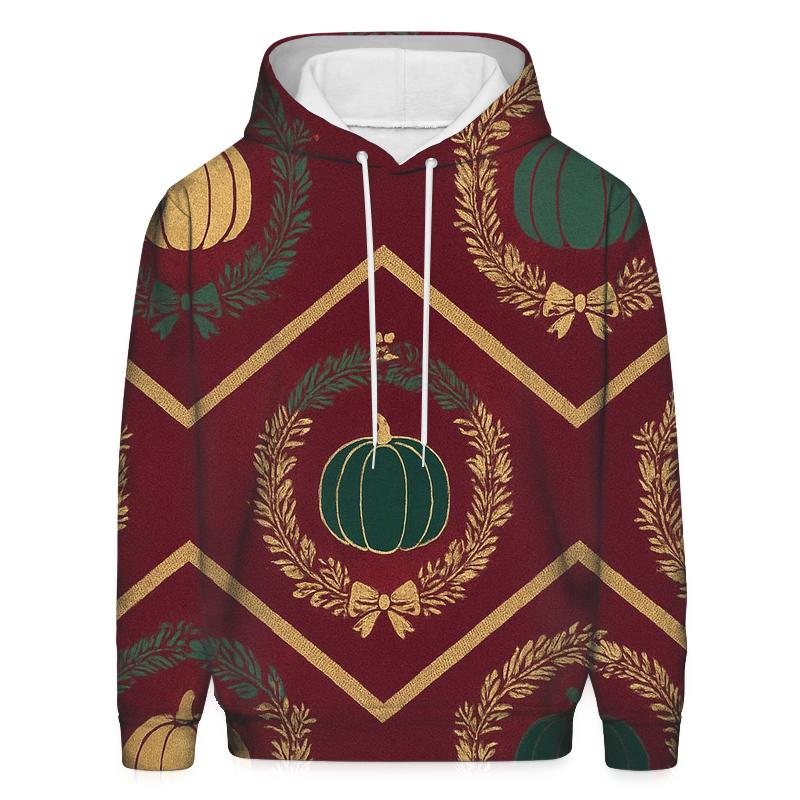Golden Wreath Pumpkin Chevron On Burgundy Background lightweight hoodies