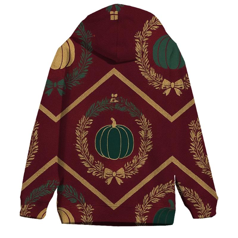 Golden Wreath Pumpkin Chevron On Burgundy Background lightweight hoodies