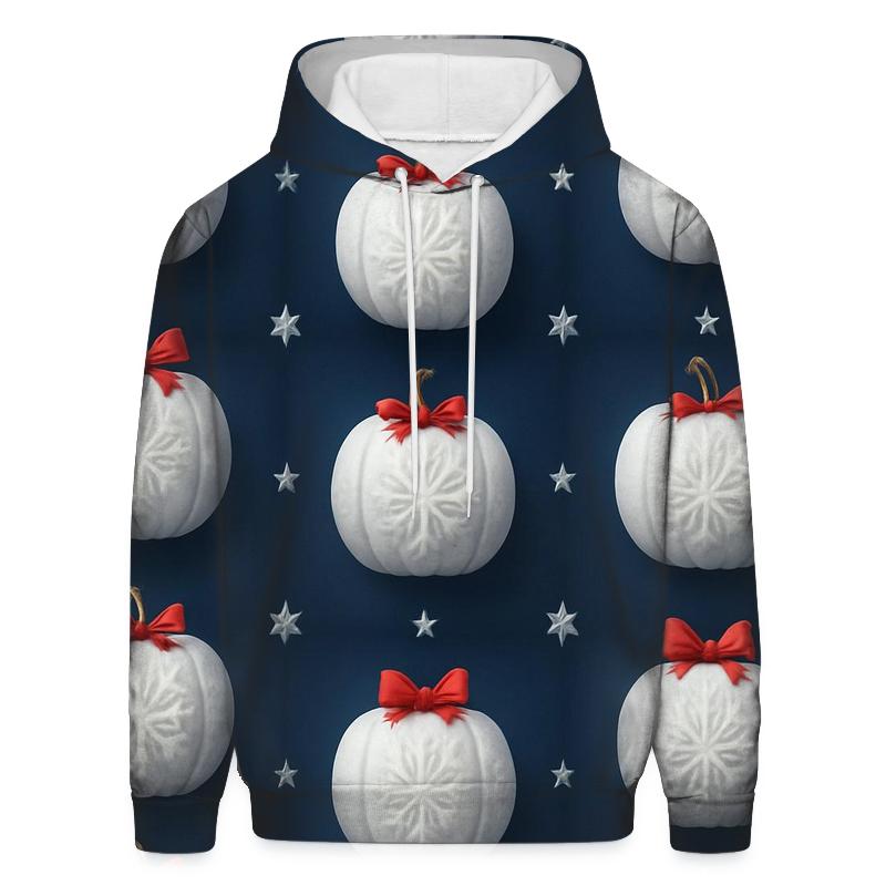 White Snowflake Pumpkin Grid On Navy Blue Background hoodies fashion