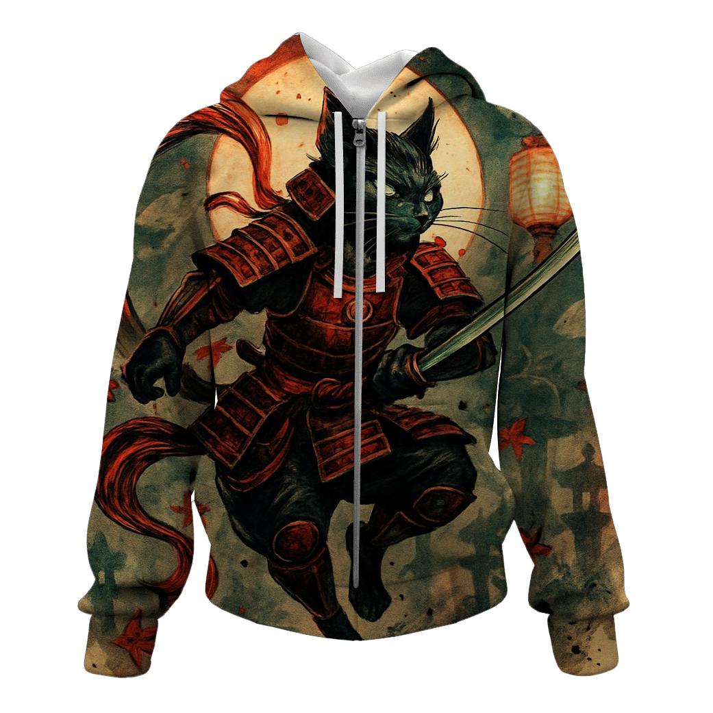 Koi Lantern Samurai Cat printed hoodies