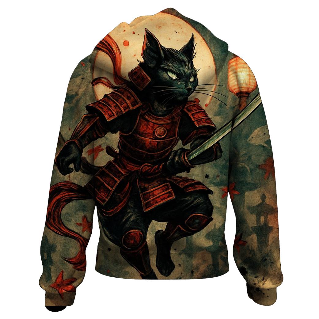 Koi Lantern Samurai Cat printed hoodies