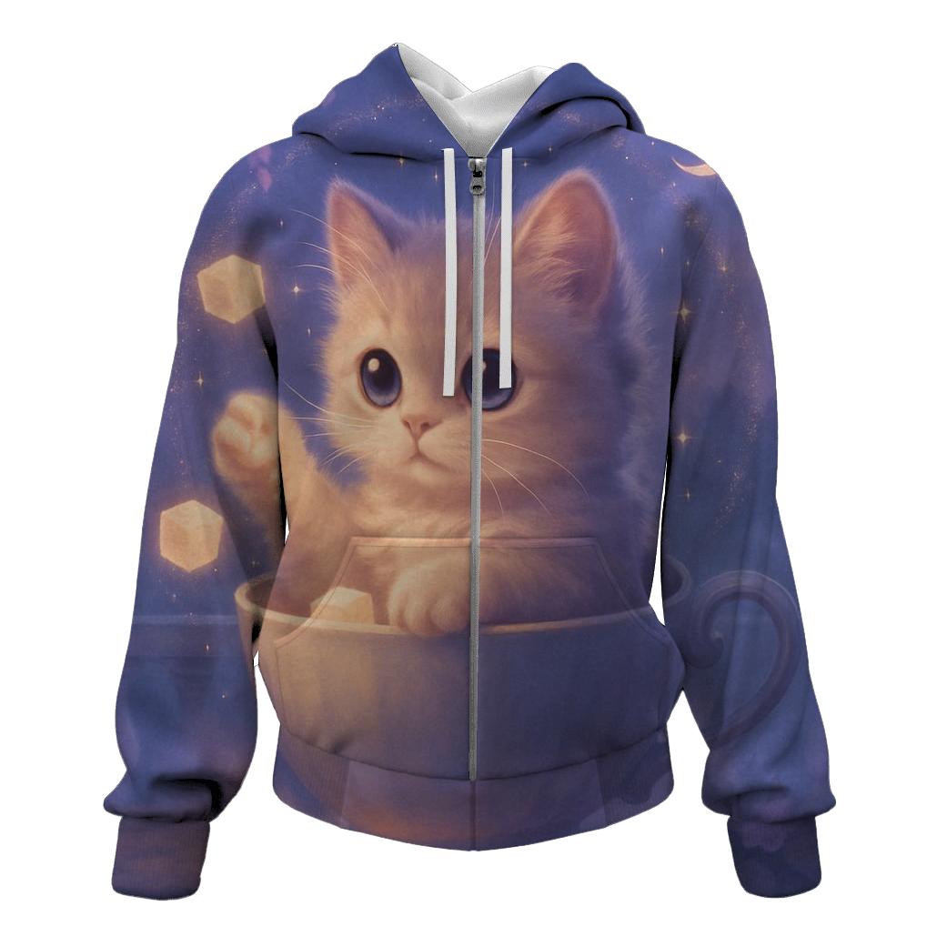 Moonlit Teacup Kitten Reverie premium hoodies