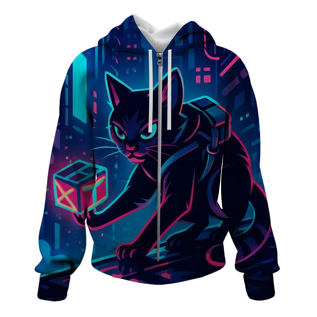 Neon Alley Courier Cat graphic hoodies