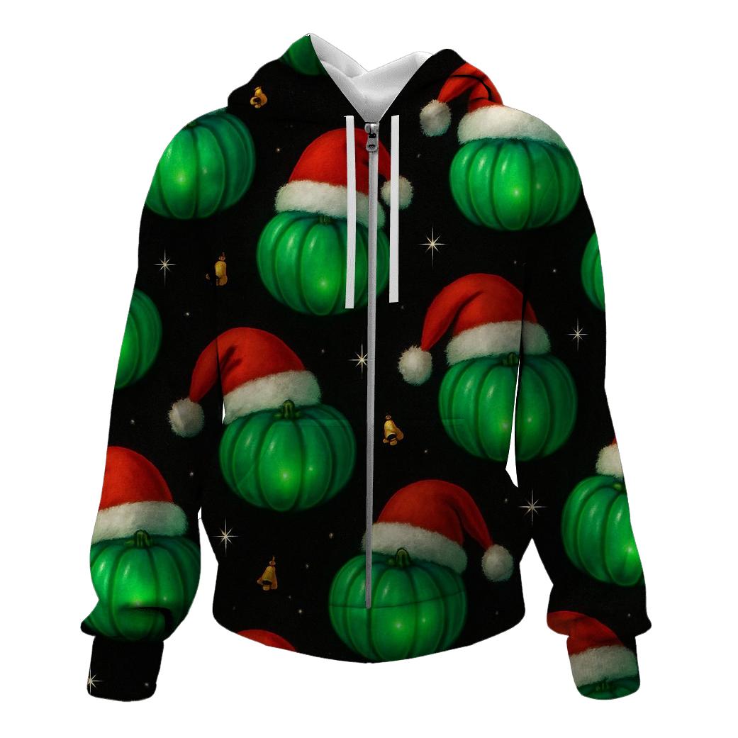 Emerald Santa Hat Pumpkin Scatter On Black Background heavyweight hoodies