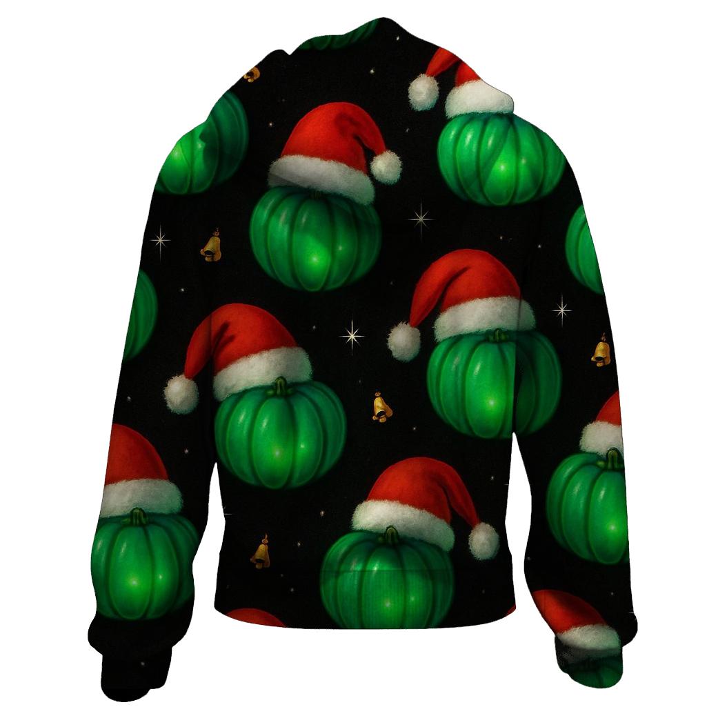 Emerald Santa Hat Pumpkin Scatter On Black Background heavyweight hoodies