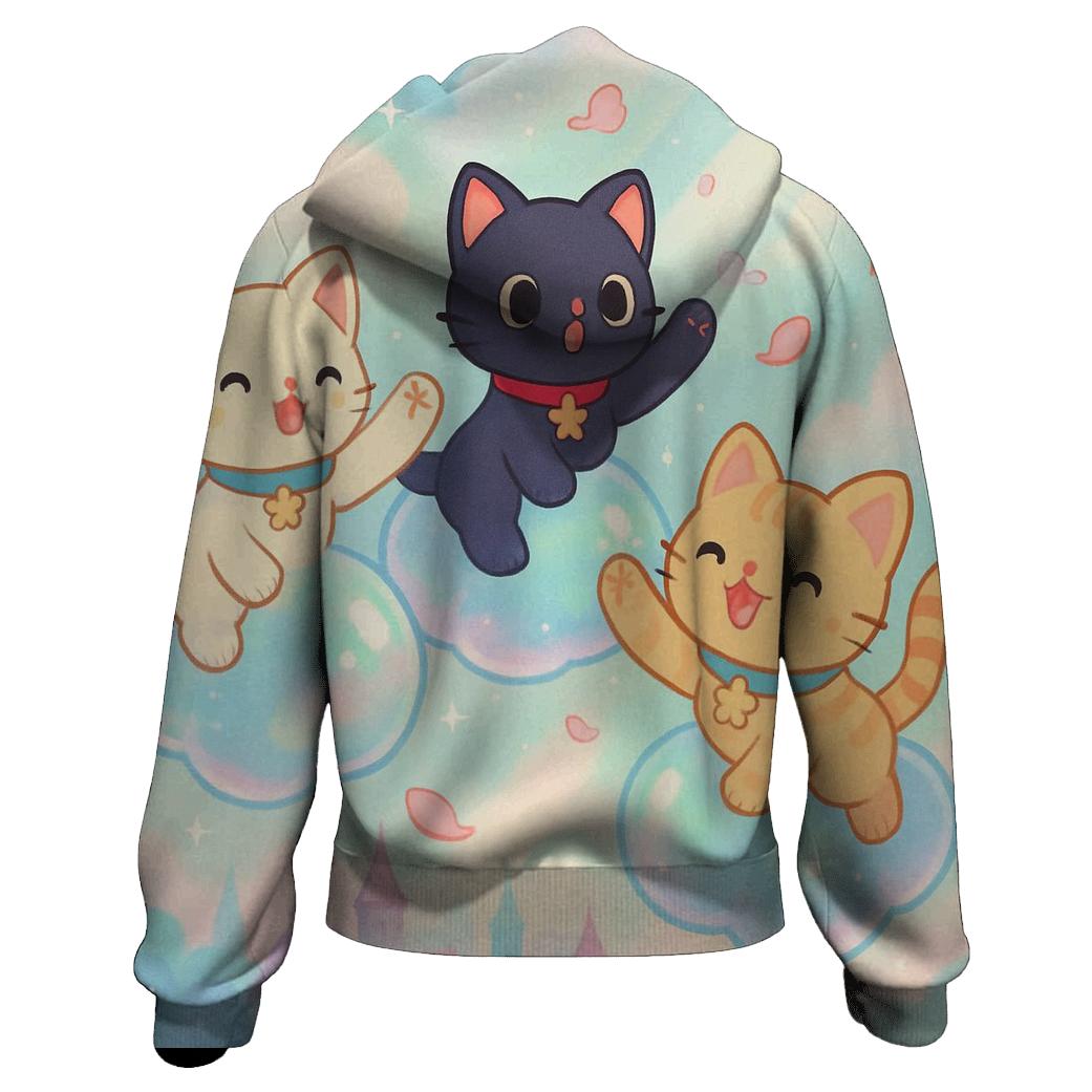 Bubble Cloud Kittens Over Pastel City graphic hoodies