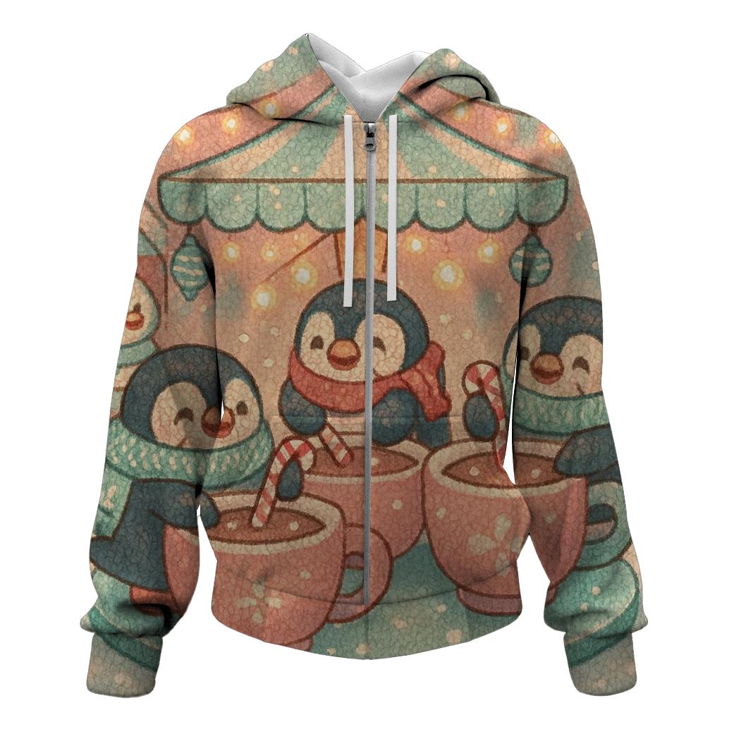 Penguins Hosting A Cocoa Carousel zip-up hoodies