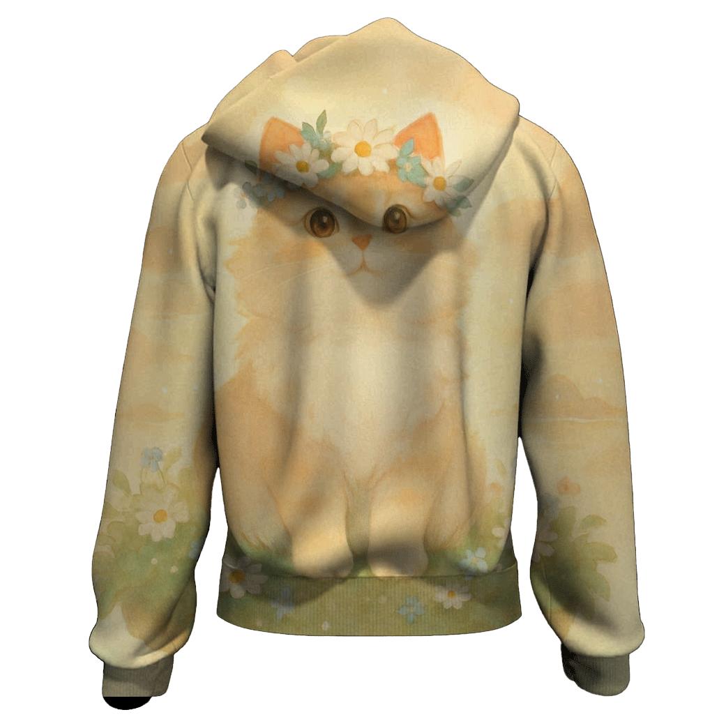 Sunrise Flower Crown Cat In Floating Meadow lightweight hoodies