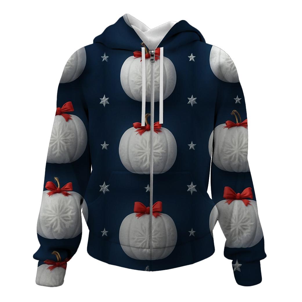 White Snowflake Pumpkin Grid On Navy Blue Background hoodie styles