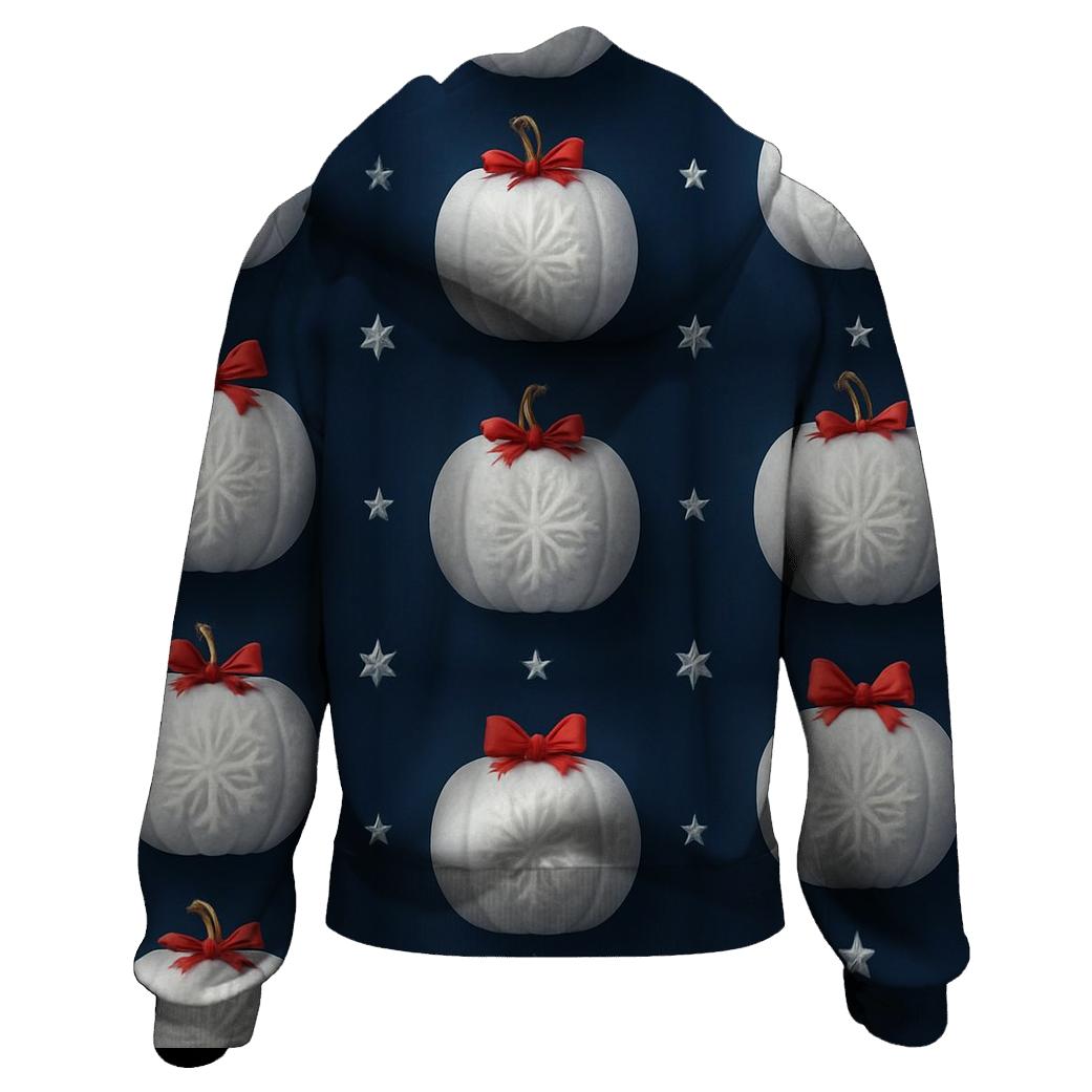 White Snowflake Pumpkin Grid On Navy Blue Background hoodie styles