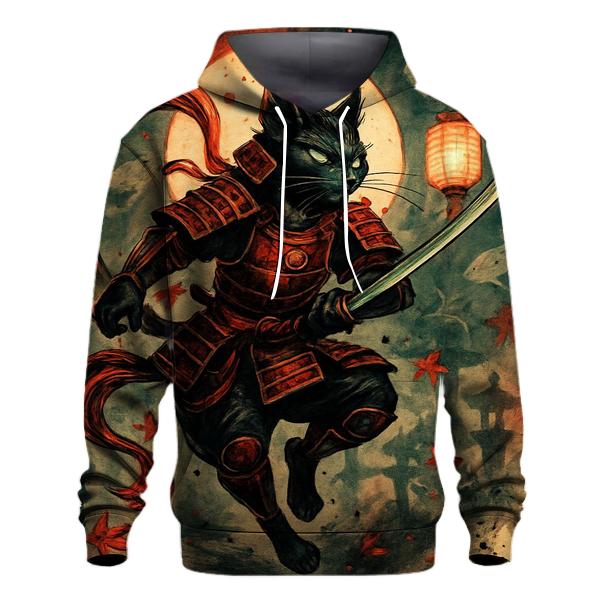 Koi Lantern Samurai Cat embroidered hoodies