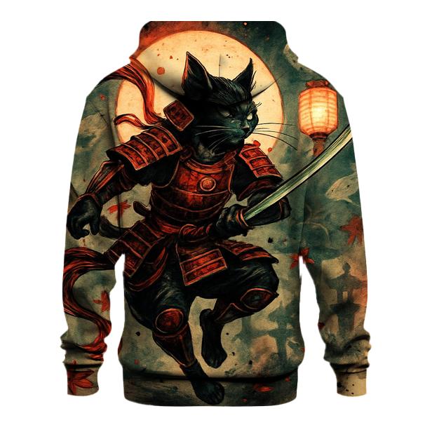 Koi Lantern Samurai Cat embroidered hoodies