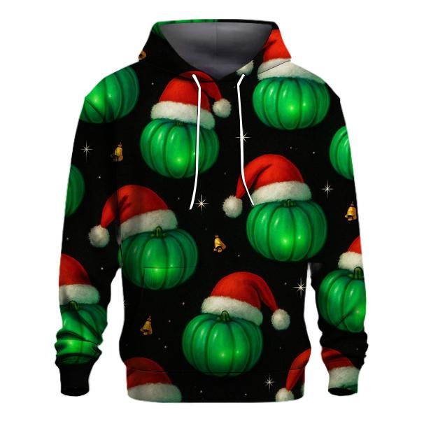 Emerald Santa Hat Pumpkin Scatter On Black Background designer hoodies