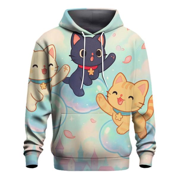 Bubble Cloud Kittens Over Pastel City embroidered hoodies