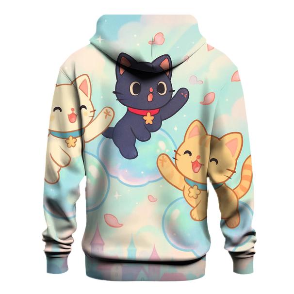 Bubble Cloud Kittens Over Pastel City embroidered hoodies