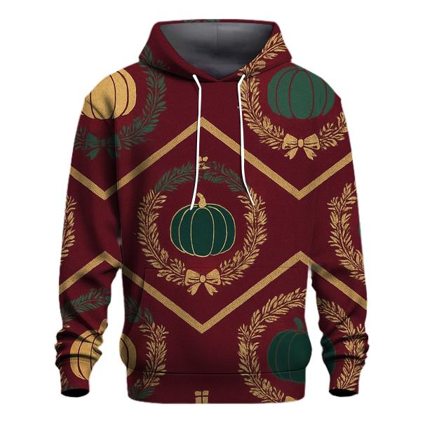 Golden Wreath Pumpkin Chevron On Burgundy Background graphic hoodies
