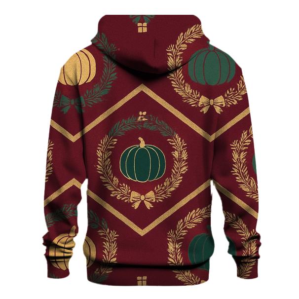 Golden Wreath Pumpkin Chevron On Burgundy Background graphic hoodies