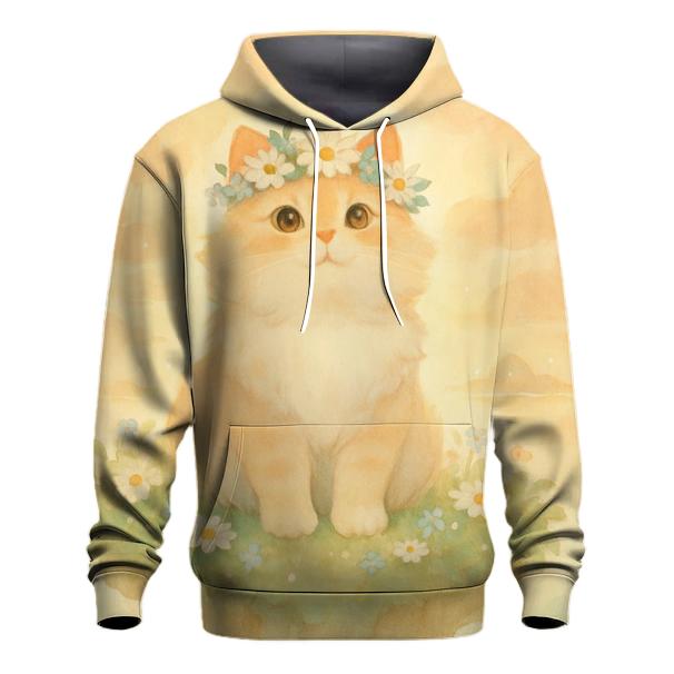 Sunrise Flower Crown Cat In Floating Meadow embroidered hoodies