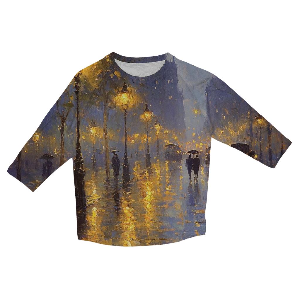 Claude Monet Inspired Rainy Citylights Boulevard fashion 3/4 sleeve shirts