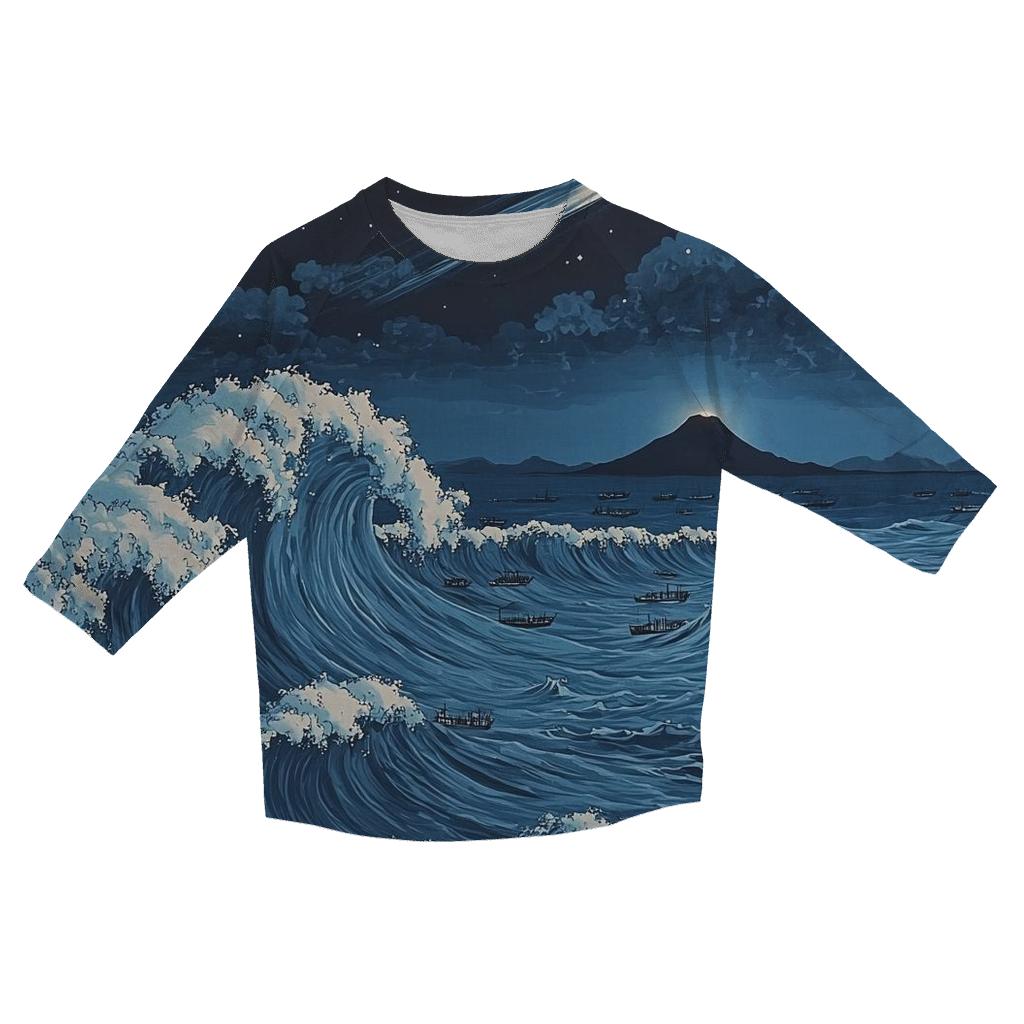 Hokusai Inspired Comet Over Midnight Ocean stylish quarter sleeve tops