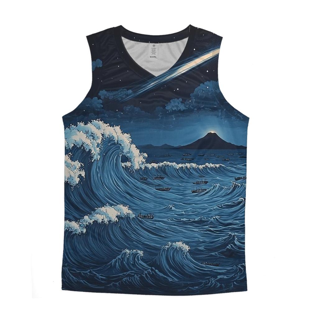 Hokusai Inspired Comet Over Midnight Ocean casual summer tank tops