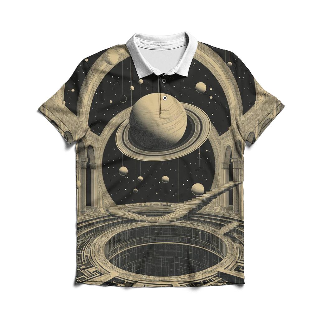 M C Escher Inspired Solar System Staircase Observatory casual sports polo shirts