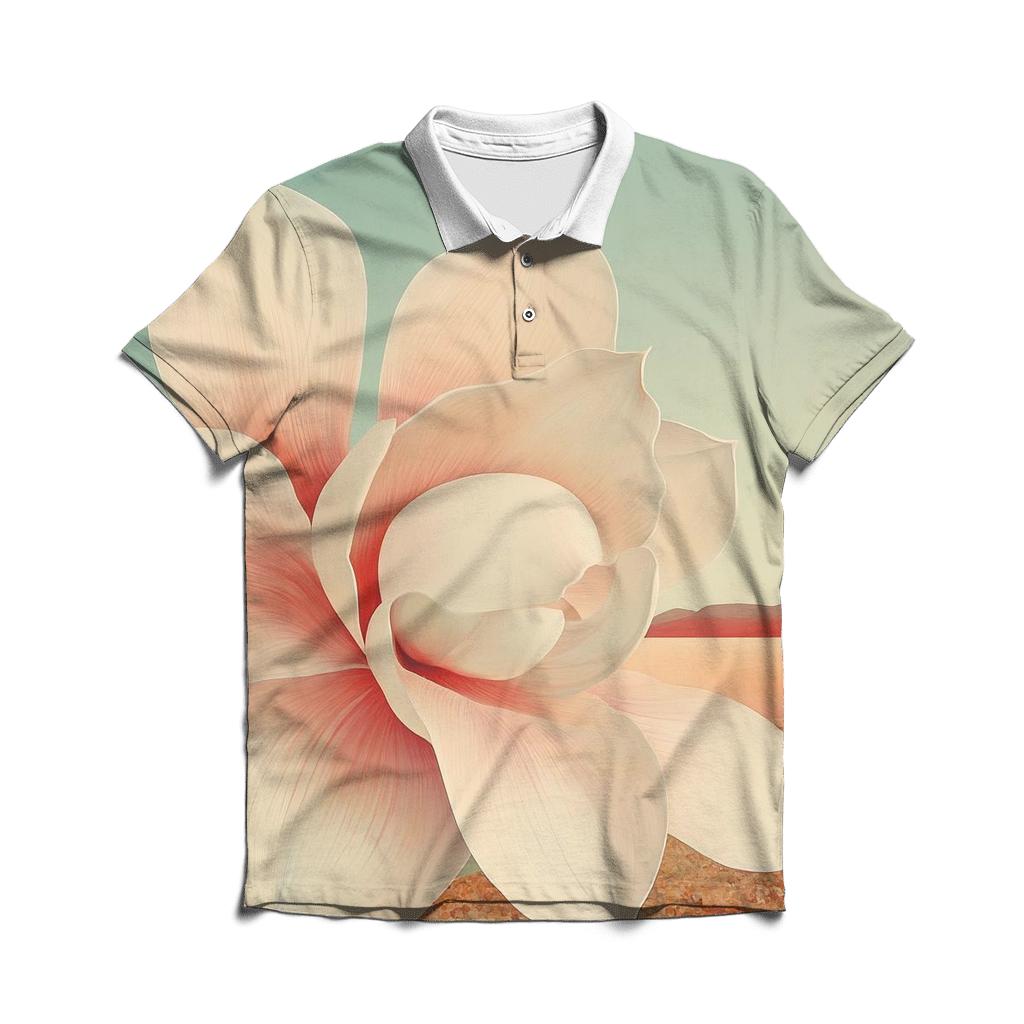 Georgia O Keeffe Inspired Orchid On Mars Horizon embroidered polo tops