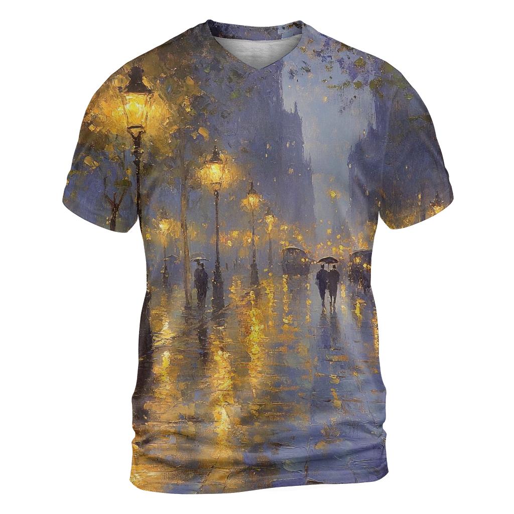 Claude Monet Inspired Rainy Citylights Boulevard unique graphic print tees