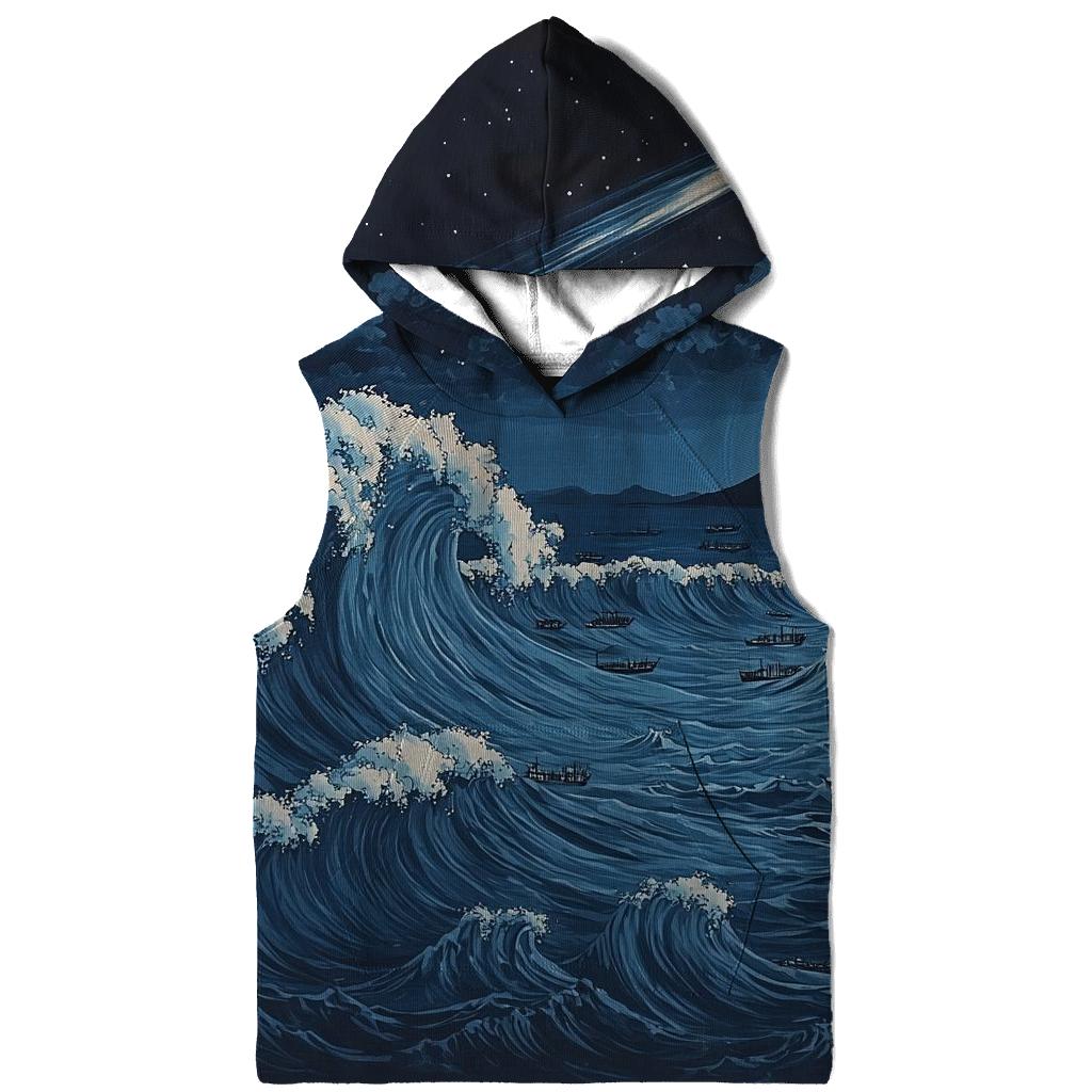 Hokusai Inspired Comet Over Midnight Ocean printed hoodies