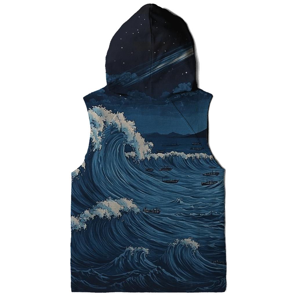 Hokusai Inspired Comet Over Midnight Ocean printed hoodies