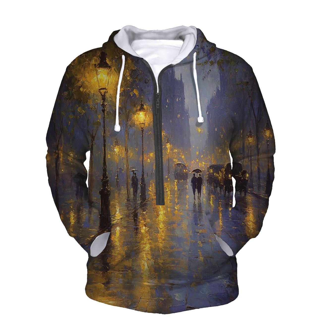 Claude Monet Inspired Rainy Citylights Boulevard premium hoodies