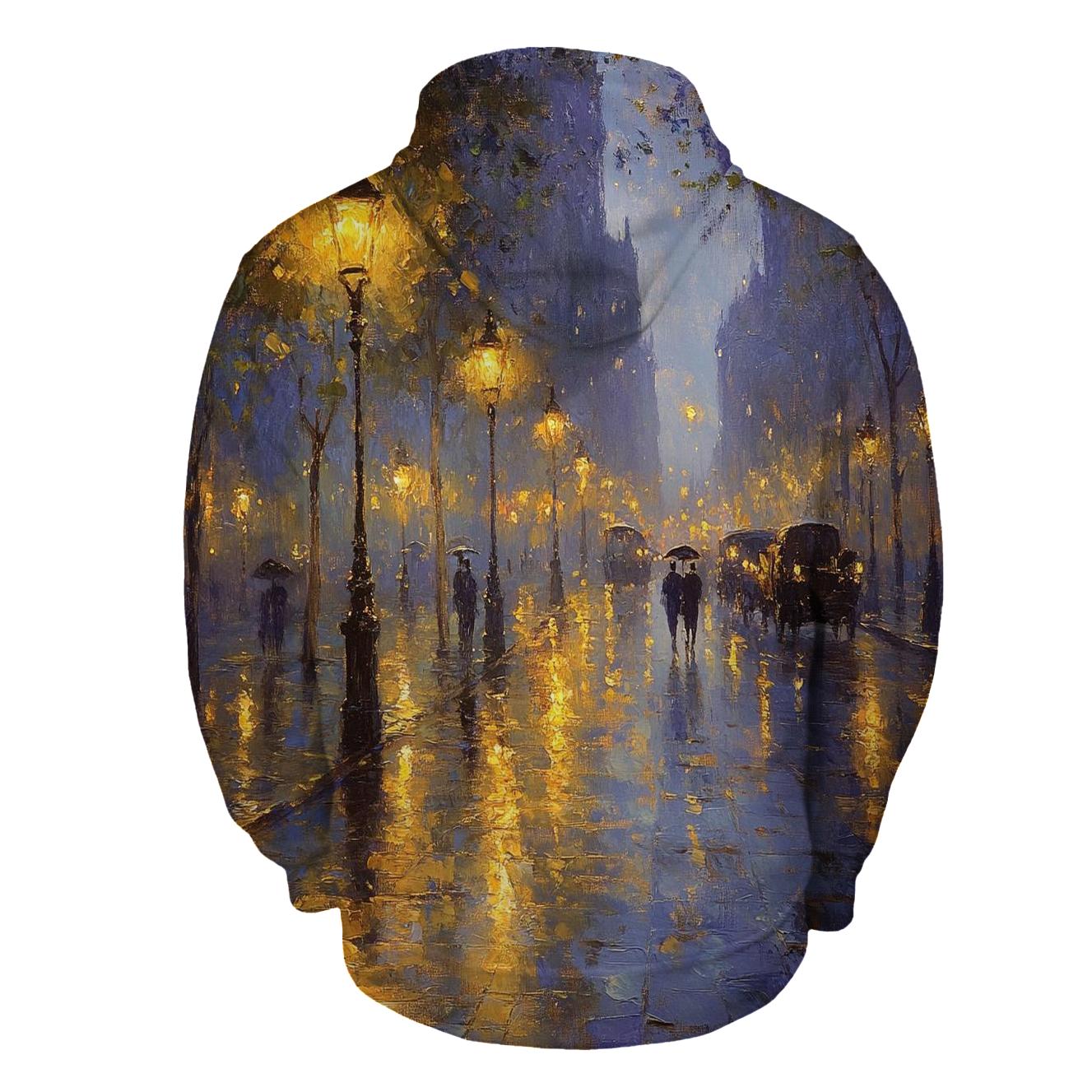 Claude Monet Inspired Rainy Citylights Boulevard premium hoodies