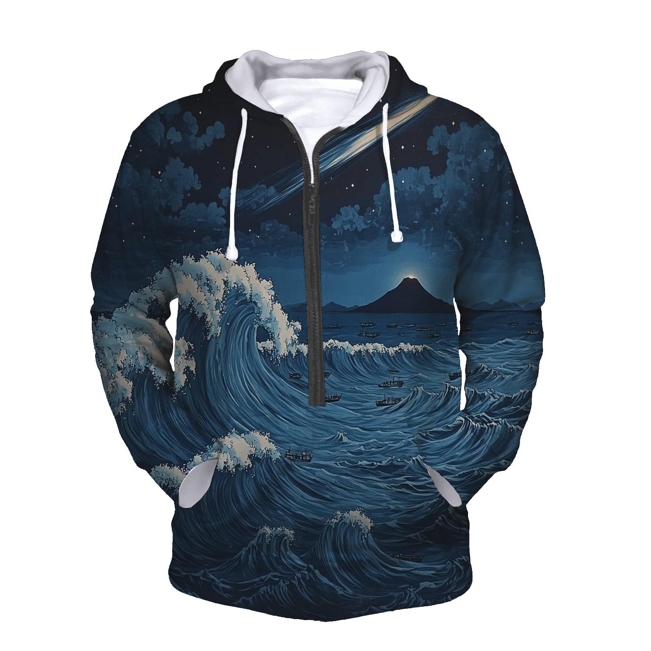 Hokusai Inspired Comet Over Midnight Ocean hoodie trends