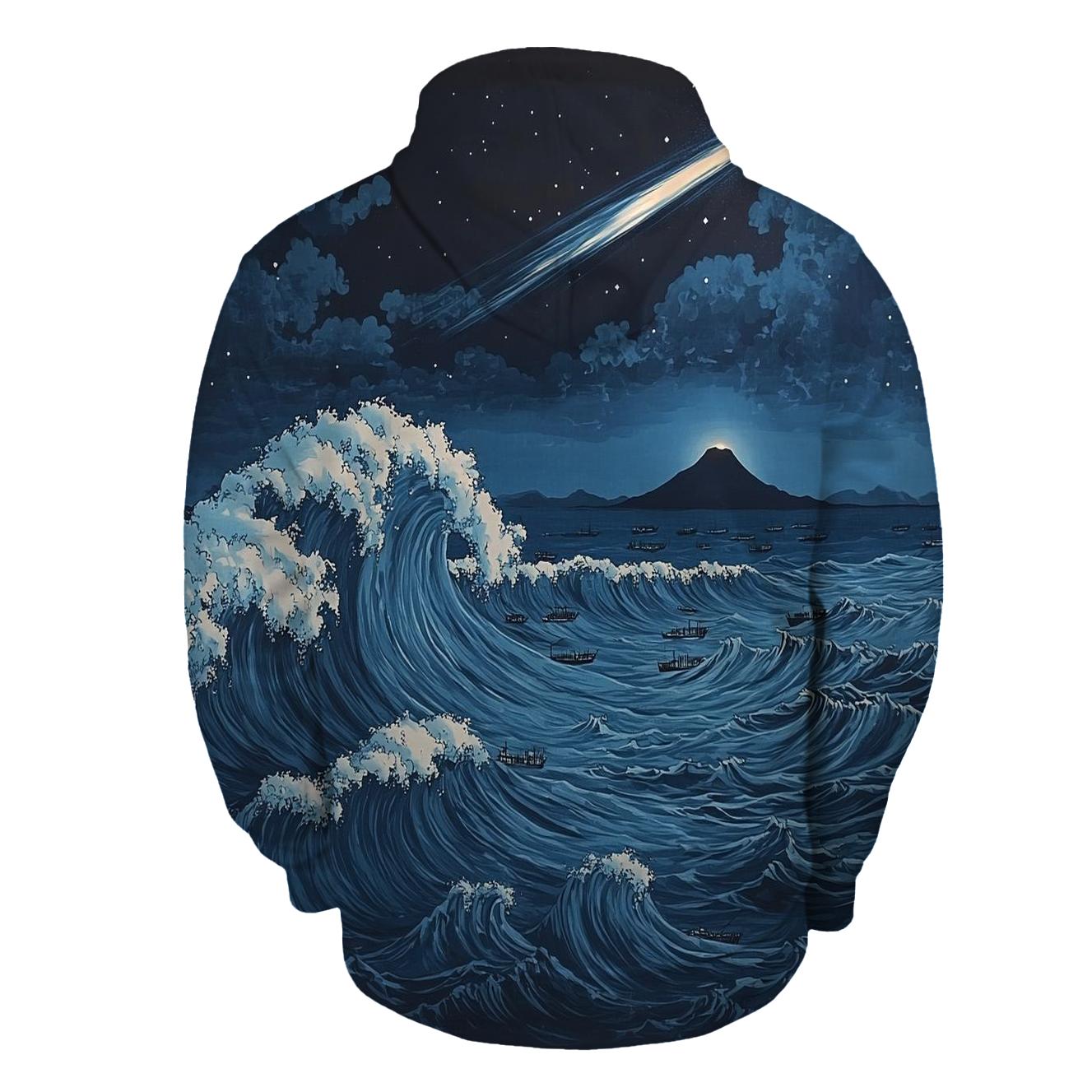 Hokusai Inspired Comet Over Midnight Ocean hoodie trends