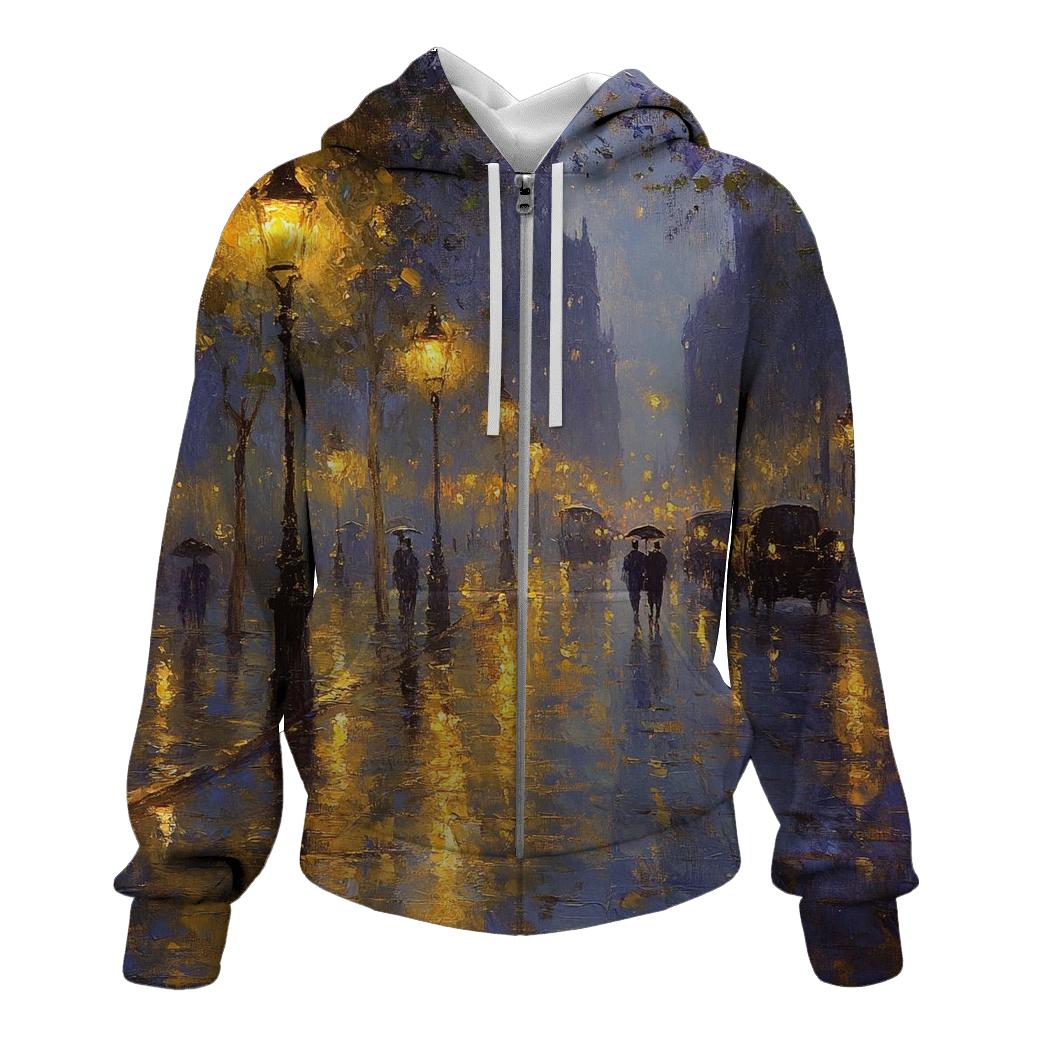 Claude Monet Inspired Rainy Citylights Boulevard custom hoodies