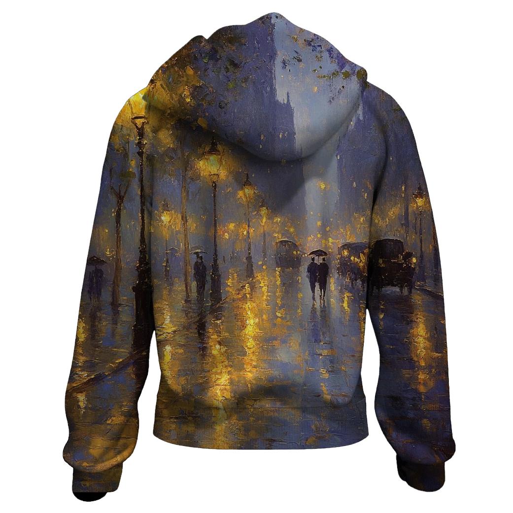 Claude Monet Inspired Rainy Citylights Boulevard custom hoodies