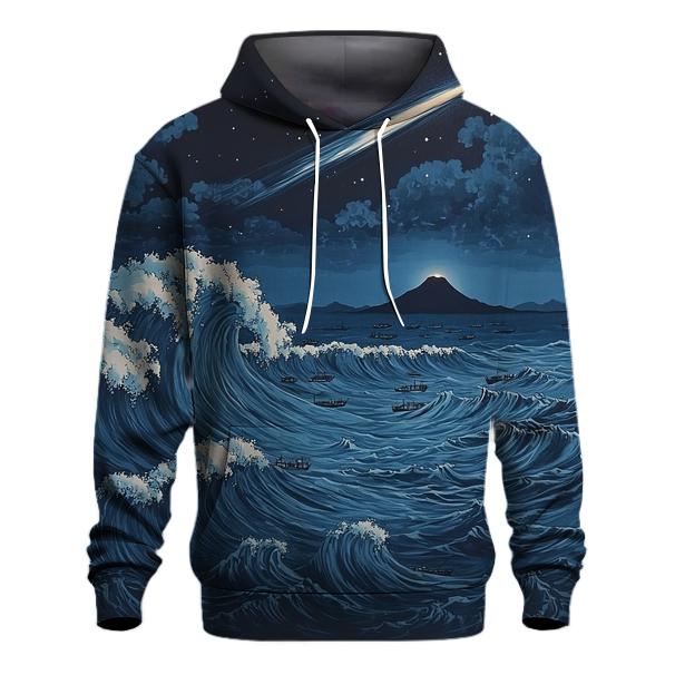 Hokusai Inspired Comet Over Midnight Ocean zip-up hoodies