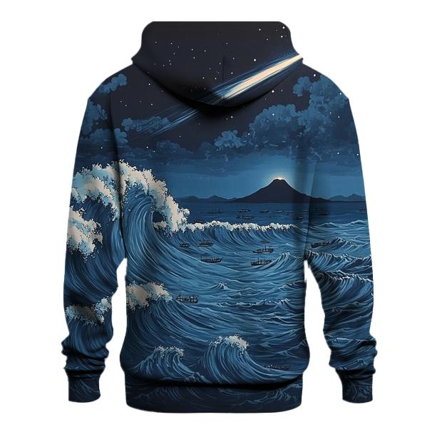Hokusai Inspired Comet Over Midnight Ocean zip-up hoodies