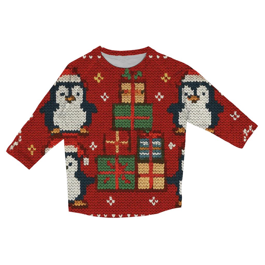 Penguin Present Pyramid Panel Design designer 3/4 sleeve blouses