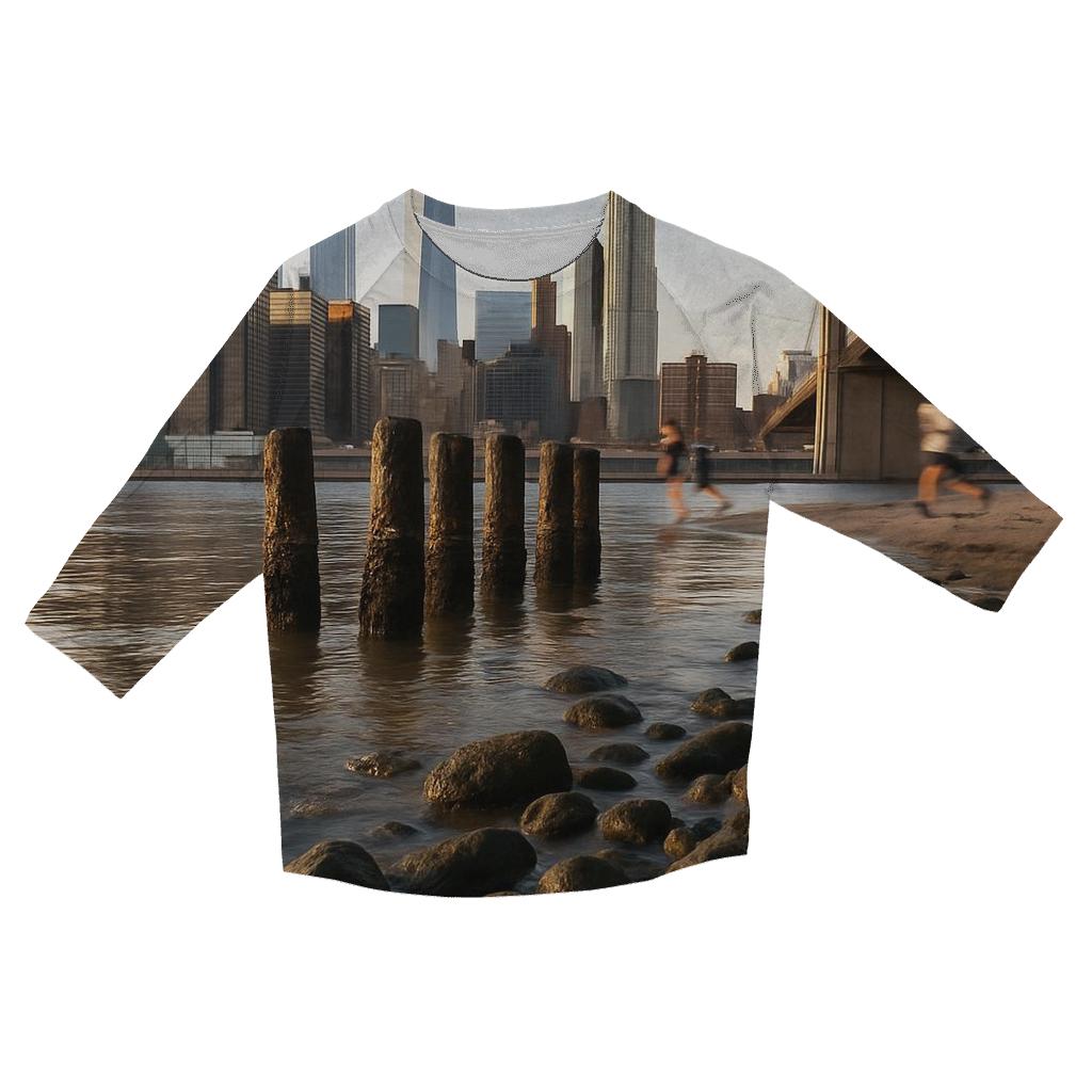 Low Tide Skyline Study From Brooklyn Bridge Park Rocks fashion 3/4 sleeve shirts
