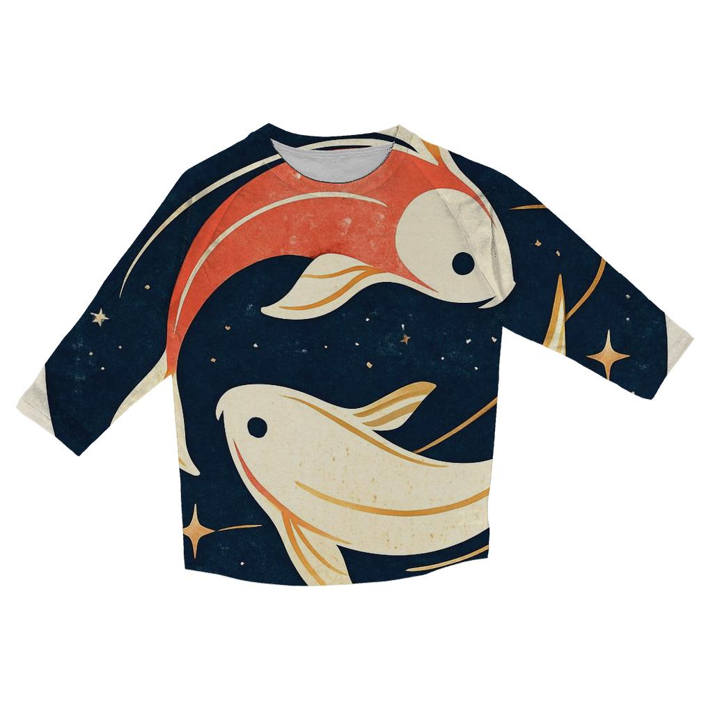 Koi Fish Orbit Yin Yang Emblem casual three quarter sleeve shirts