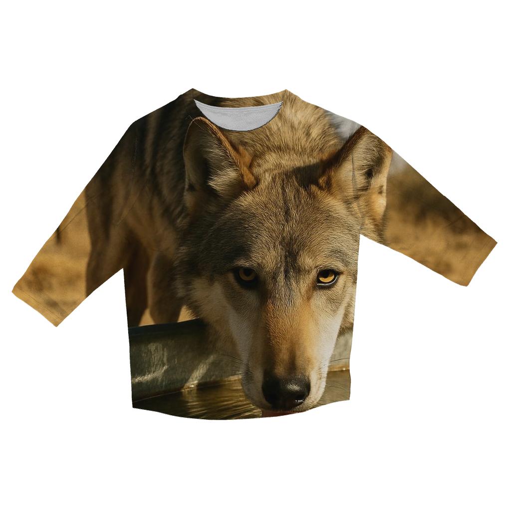High Desert Wolf Drinking At A Windmill Tank designer 3/4 sleeve blouses