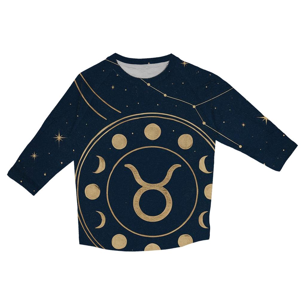 Taurus Hyades Bull Moon Phase Emblem casual three quarter sleeve shirts