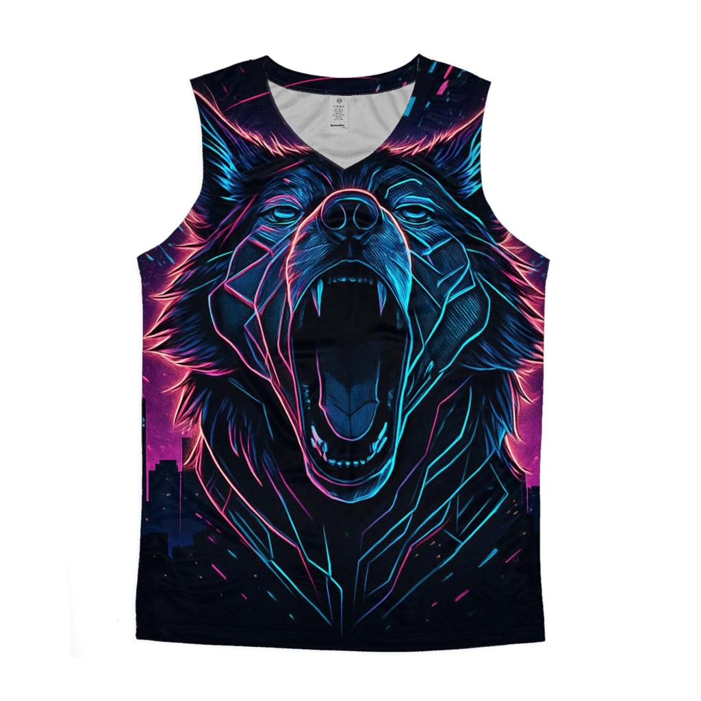 Neon Circuit Howl Wolf personalized athletic tanks
