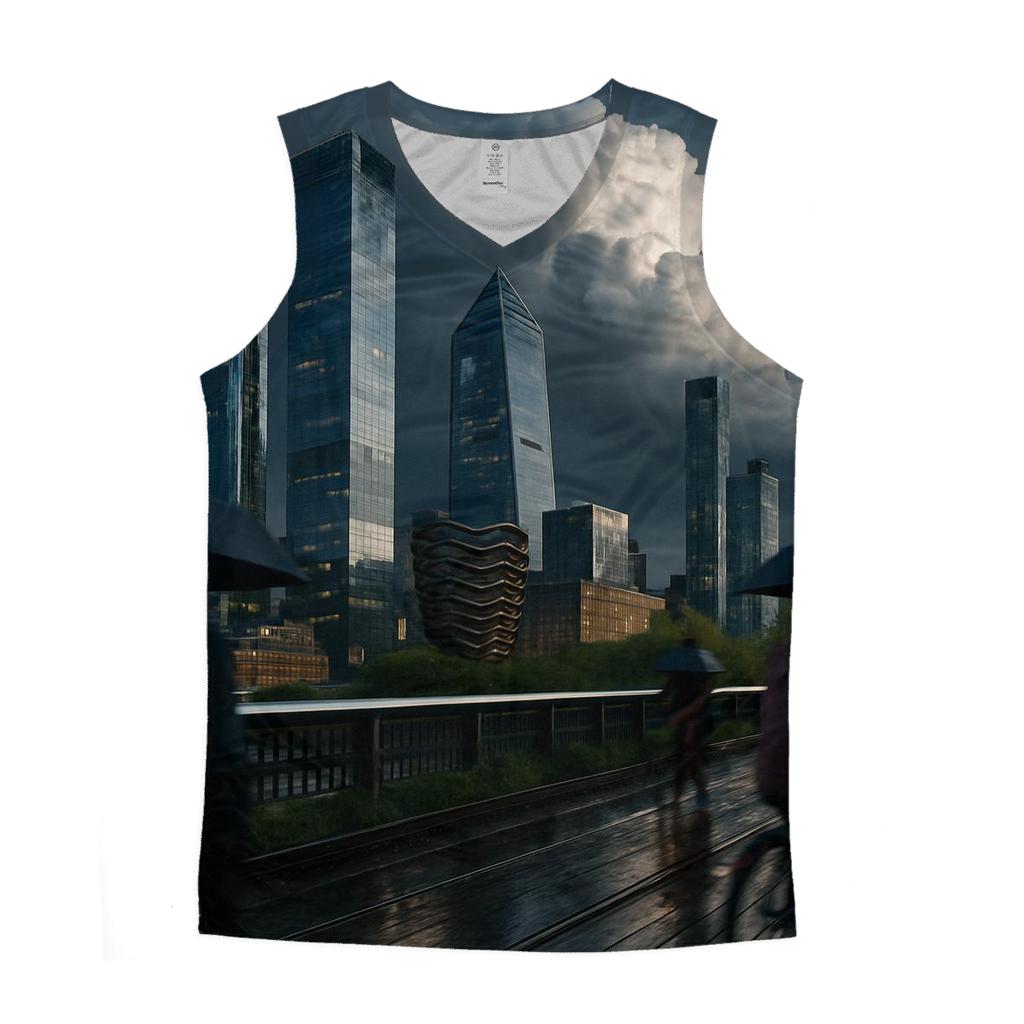 Summer Thunderhead Over Hudson Yards From The High Line graphic print tank tops