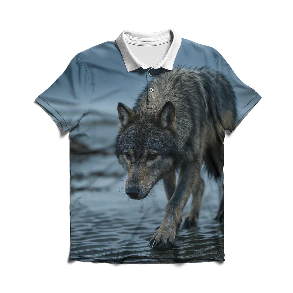 Coastal Wolf Tracking Line In The Alaskan Tidelands branded logo polo shirts