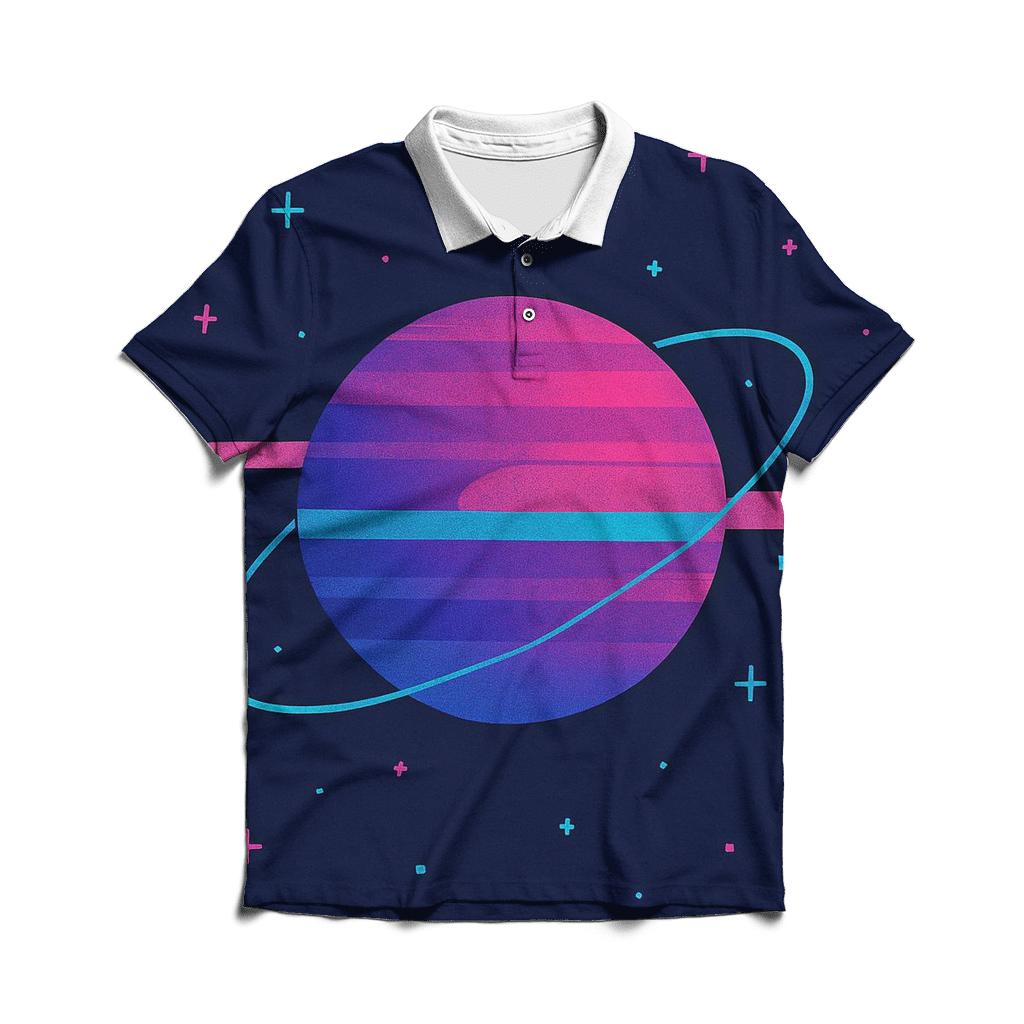 VHS Planetary Scanlines branded logo polo shirts