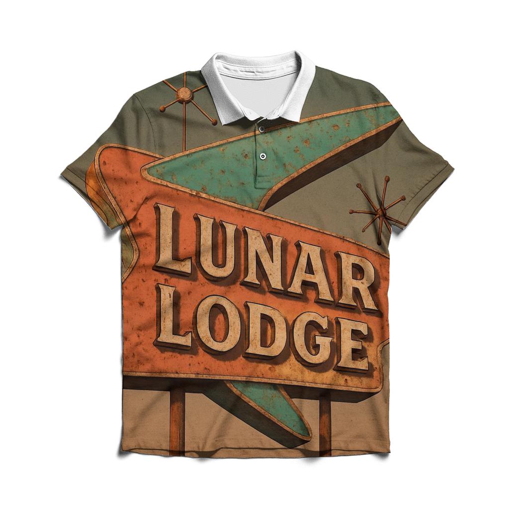 Weathered Space Age Motel Sign embroidered polo tops