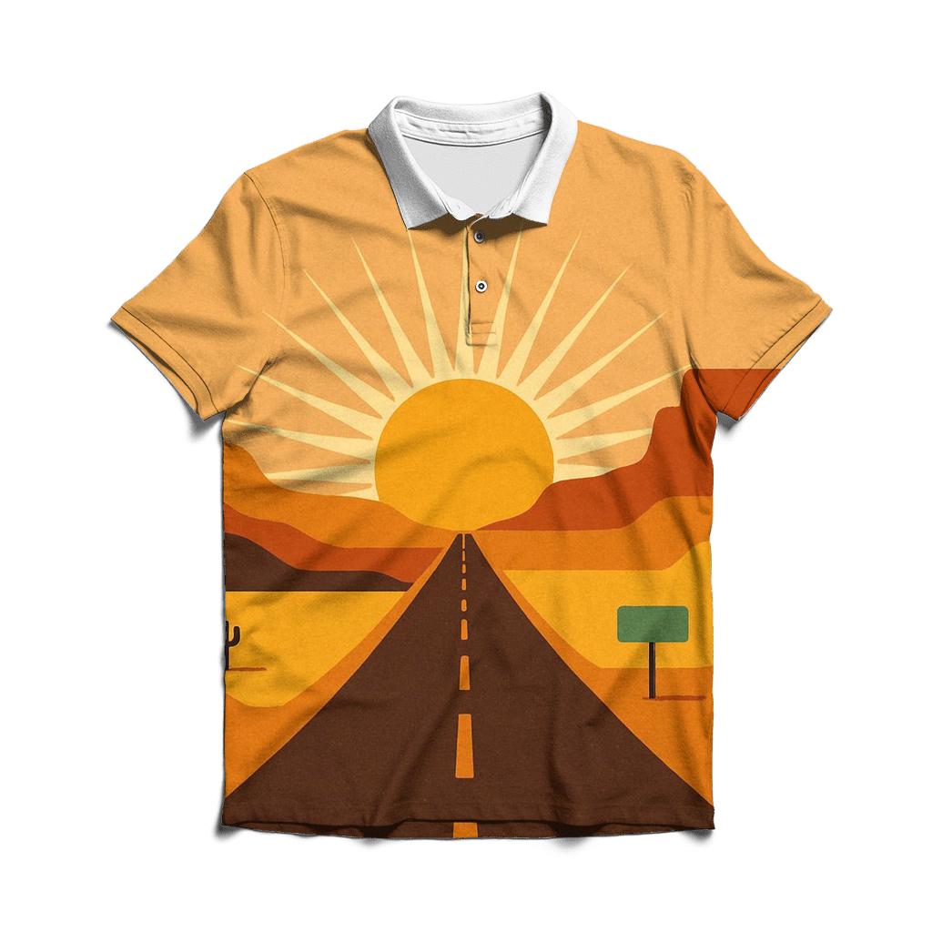 Desert Road Trip Sunburst Horizon custom polo shirts